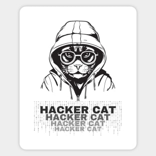 Hacker Cat. Hacker cat with hoodie and glasses, grayscale design Magnet